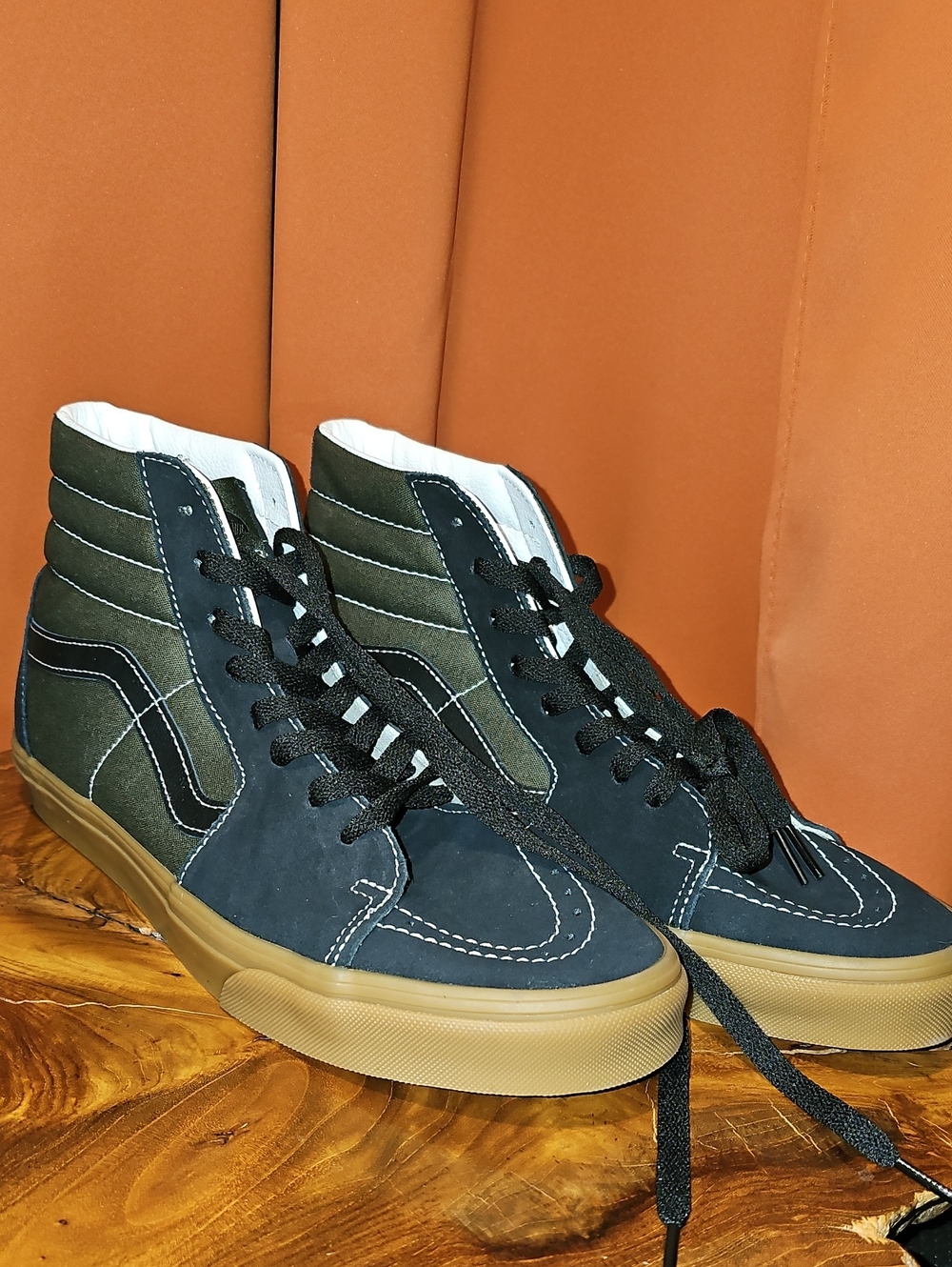 Vans High-Top Sneakers in Navy, Olive & Gum